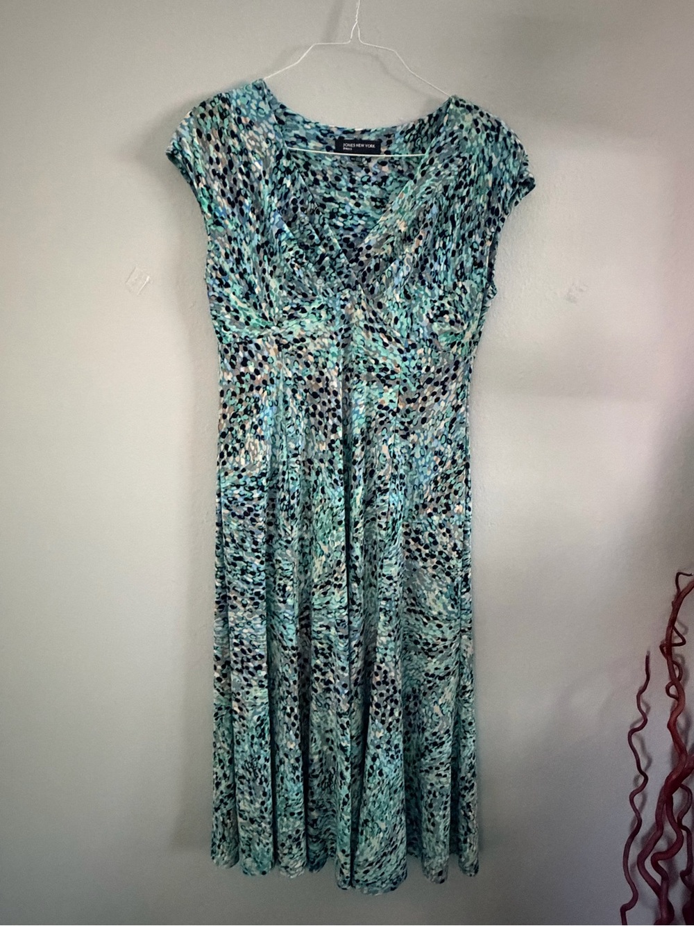 Jones New York Aqua, Black and White Printed Cap-Sleeve Maxi Dress